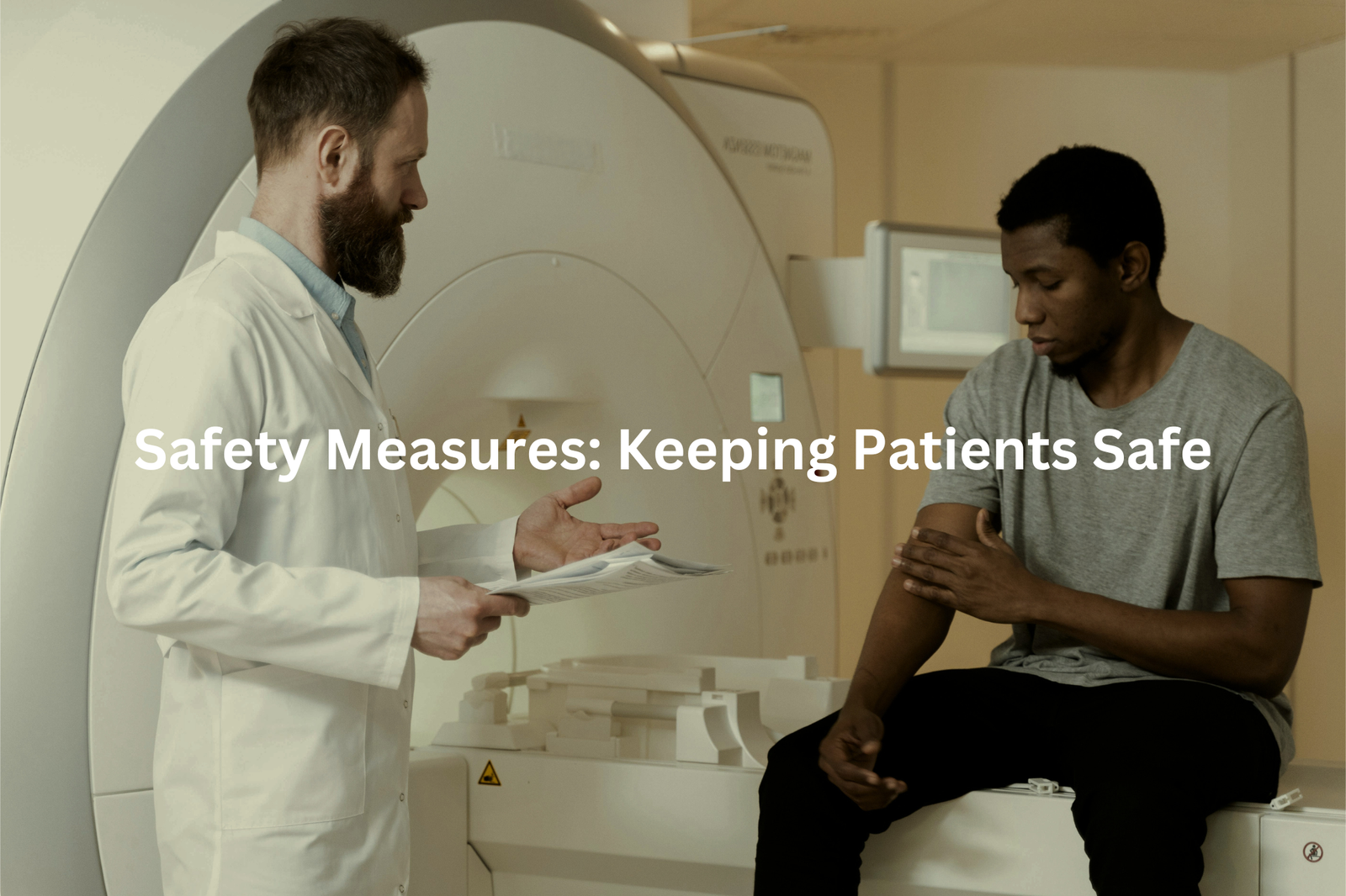 Doctor and patient discussing safety measures in a medical facility