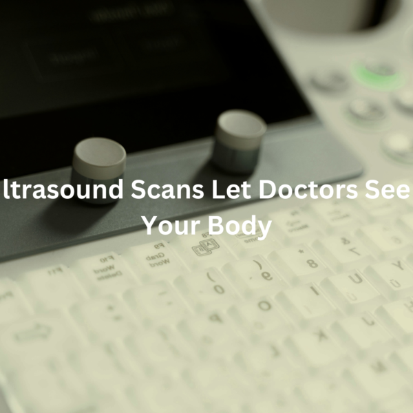 Medical imaging technology: An ultrasound machine and test results showing how this diagnostic tool allows doctors to see inside the human body.