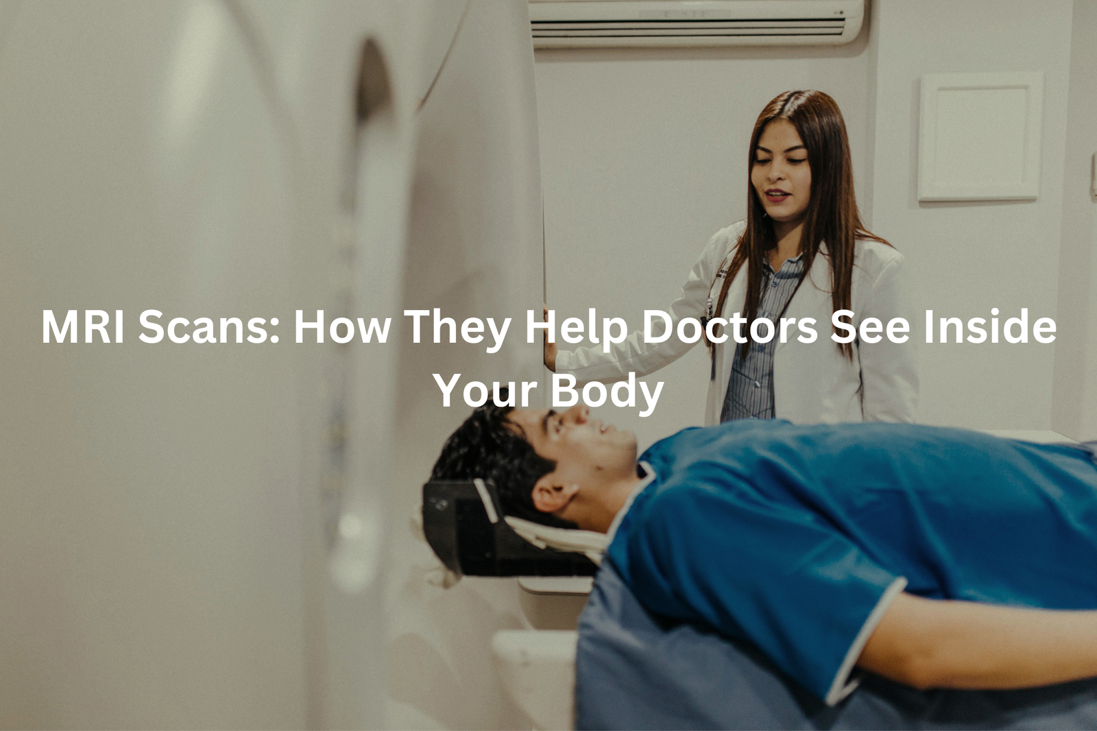 A medical professional standing next to a patient lying on an examination table in a medical facility.