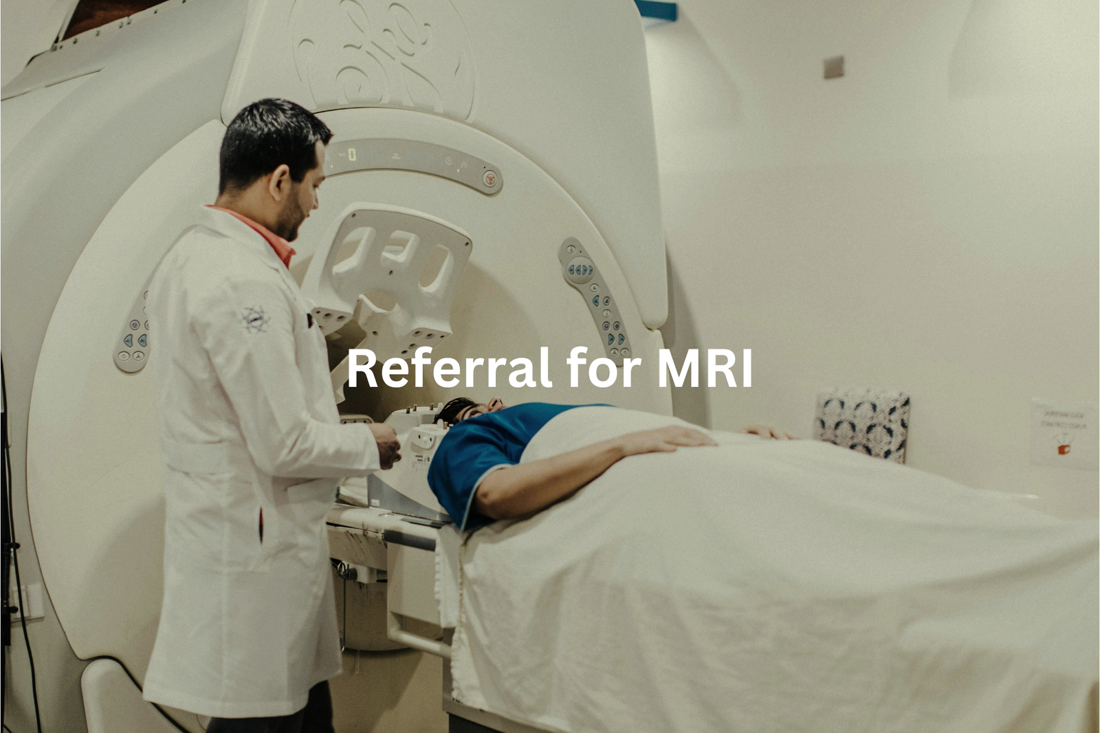 Medical imaging technician assisting a patient undergoing an MRI scan in a hospital setting