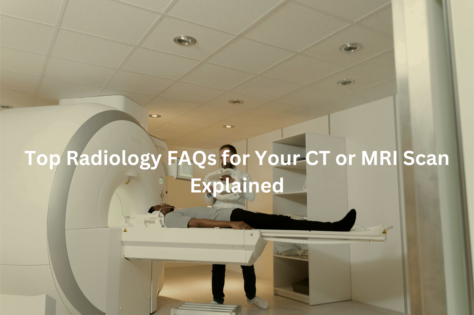 Patient undergoing CT or MRI scan in a medical imaging facility.