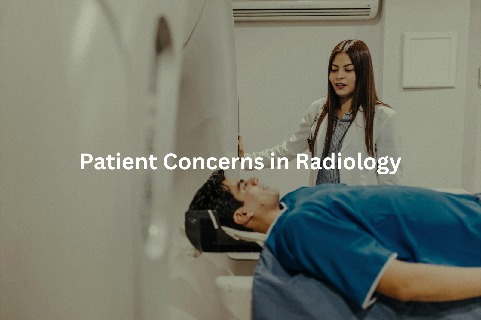 Healthcare professional standing near a patient undergoing a radiological examination