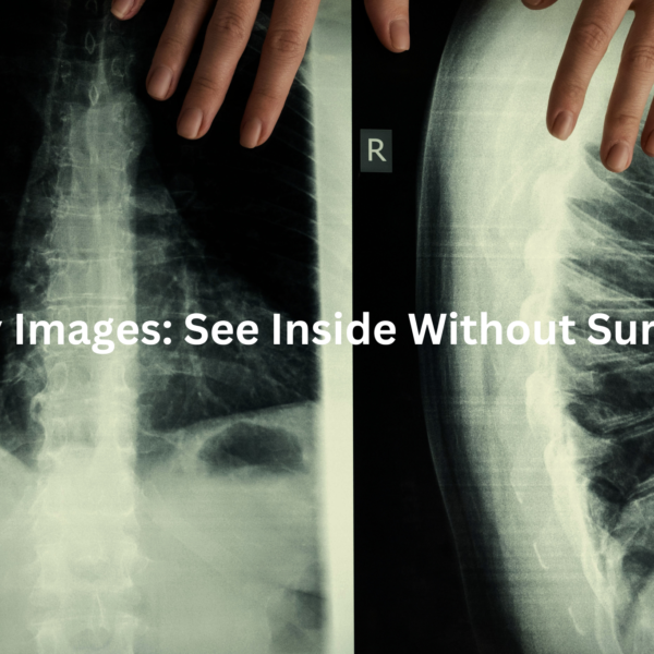 Diagnostic imagery revealing the skeletal framework of a leg, accompanied by informative text about the technology.