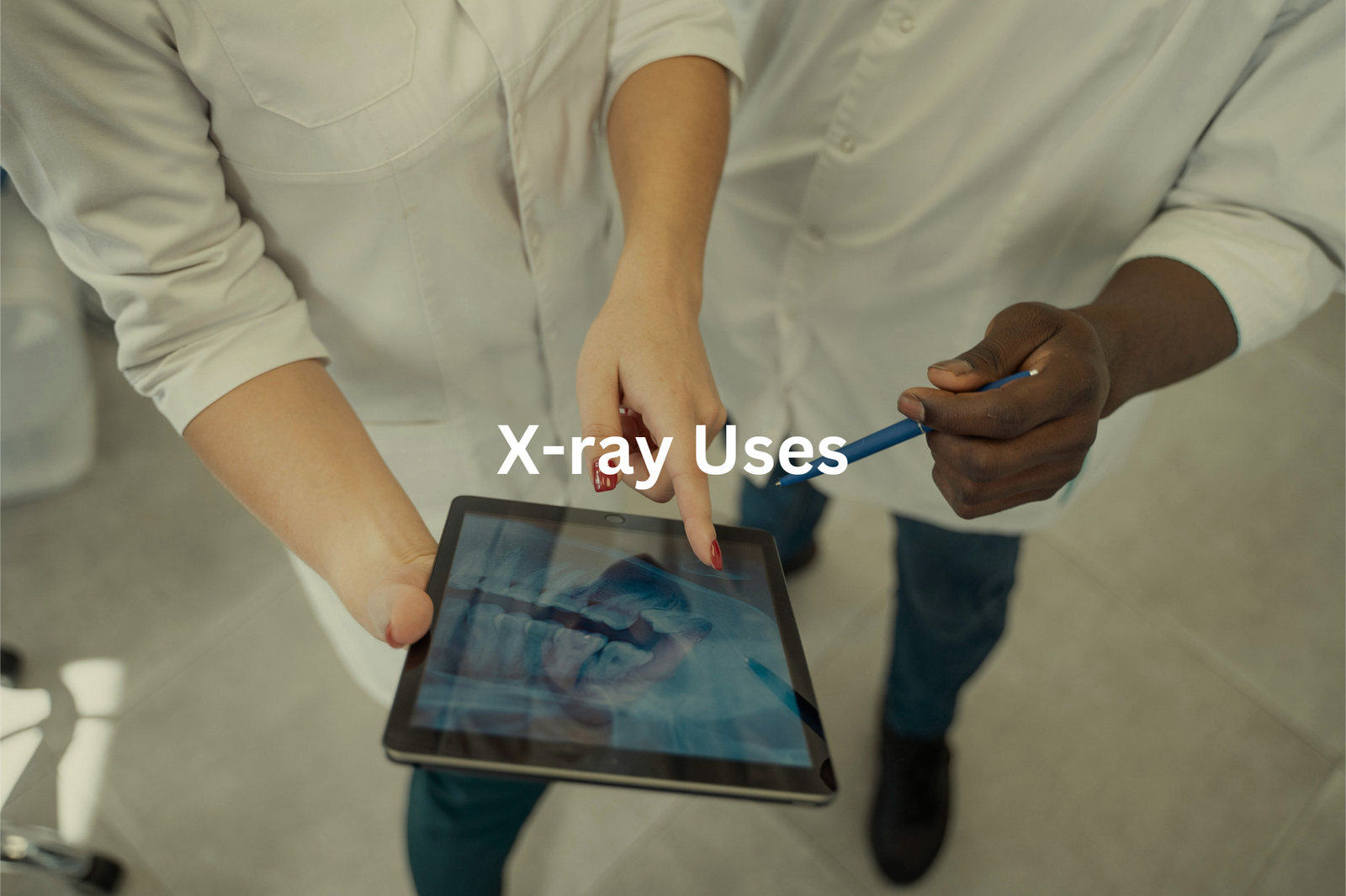 Health worker using a tablet to review an x-ray or medical imaging scan