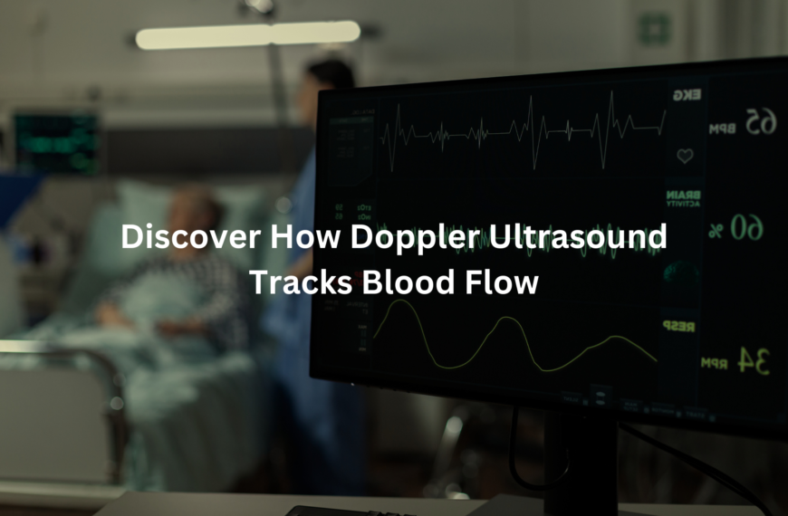 Medical display screen showing a Doppler ultrasound image used to track blood flow.