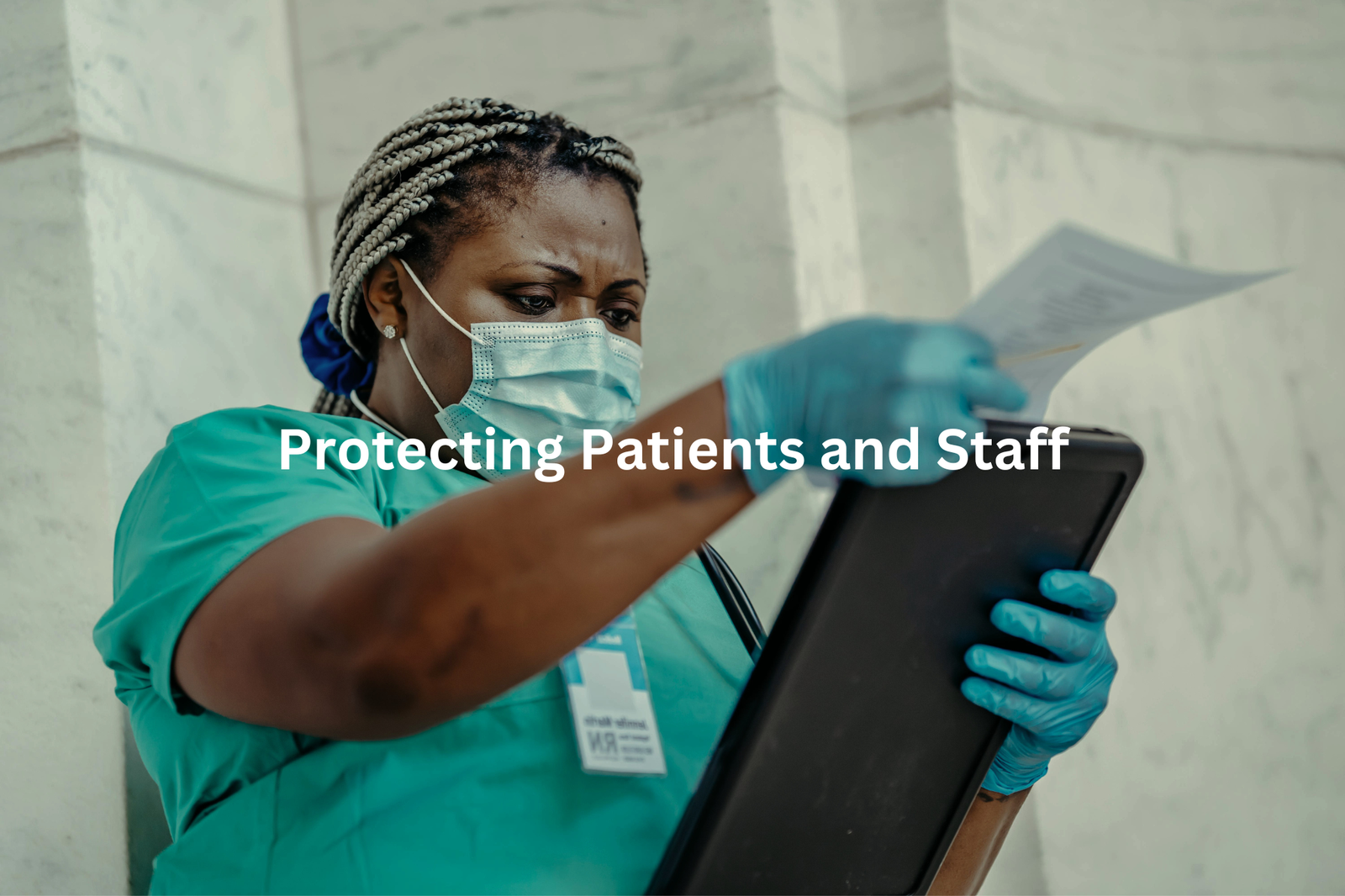 Medical professional taking precautions to safeguard patients and staff during a healthcare situation