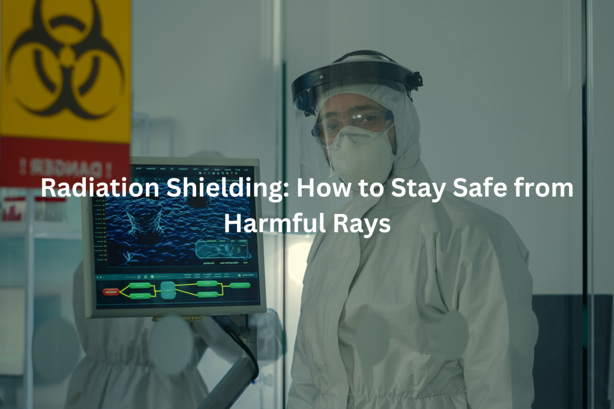 Radiation Safety: A technician in protective gear examines radiation shielding equipment, highlighting the importance of safety measures against harmful rays.