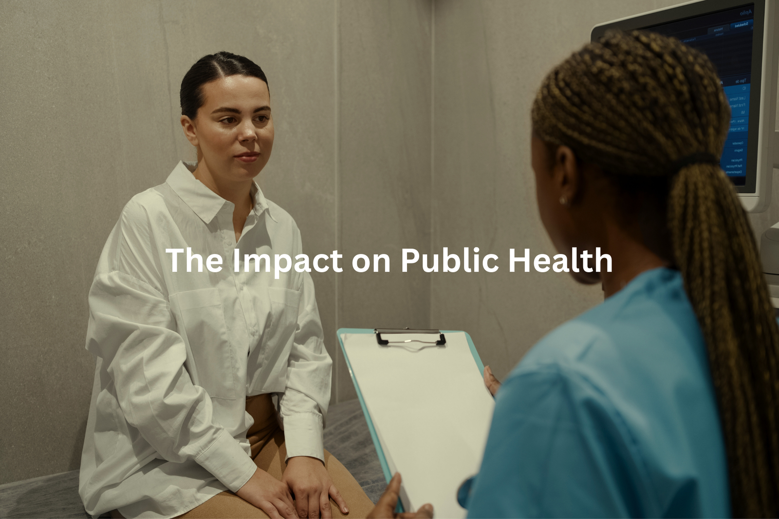 A medical professional talking with a patient about public health concerns