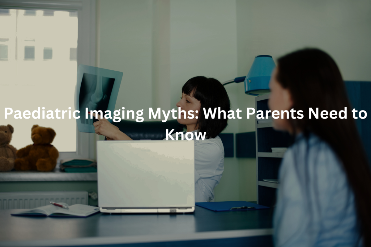A medical professional examining a diagnostic image on a screen in a pediatric healthcare facility.